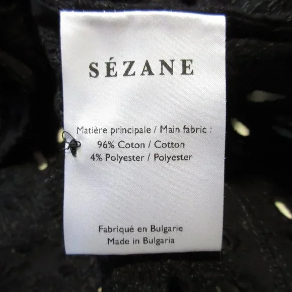 NWT Sezane Louisah Blouse in Noir Black Sheer Eyelet Ruffle Neck Top 46 US 14 - Picture 5 of 10